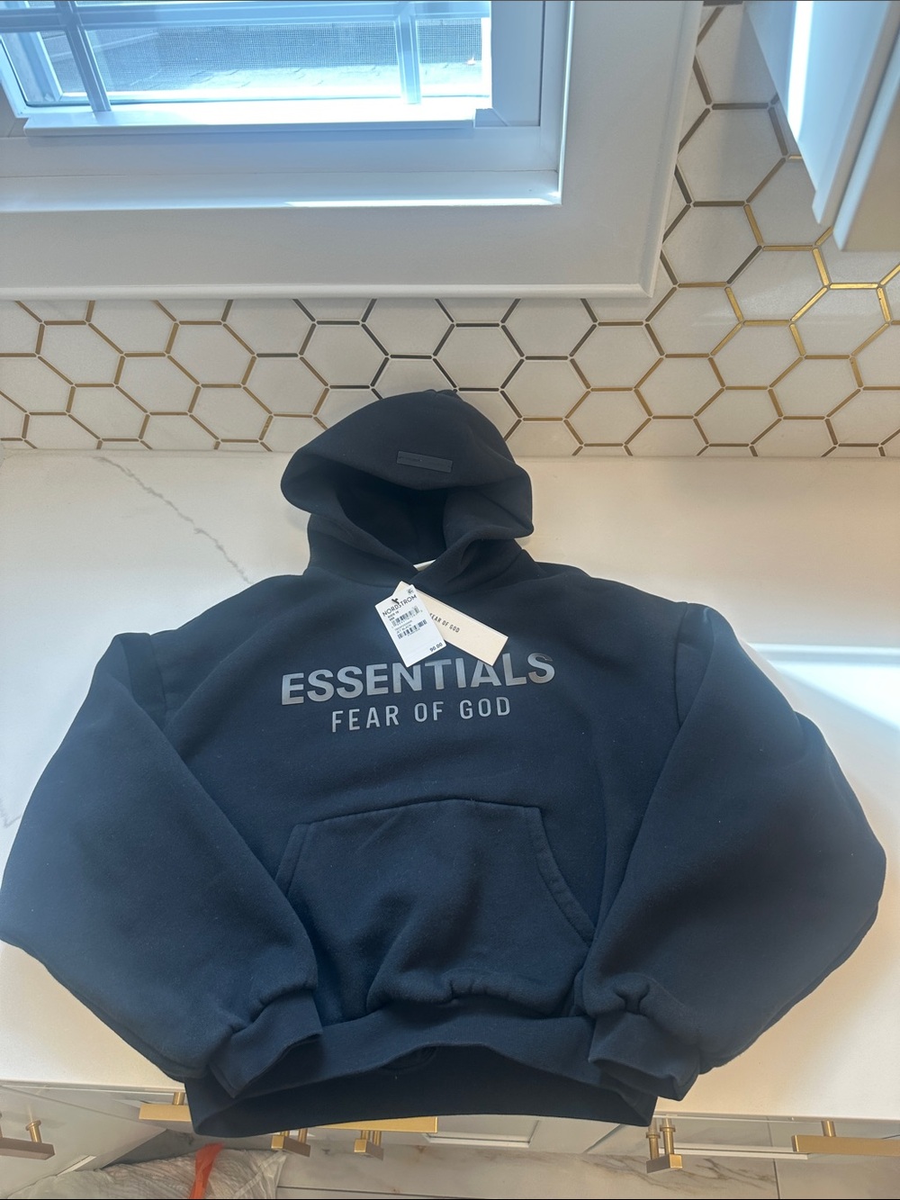 Fear of God ESSENTIALS Black Pullover Hoodie with Front Logo- youth size 10kids